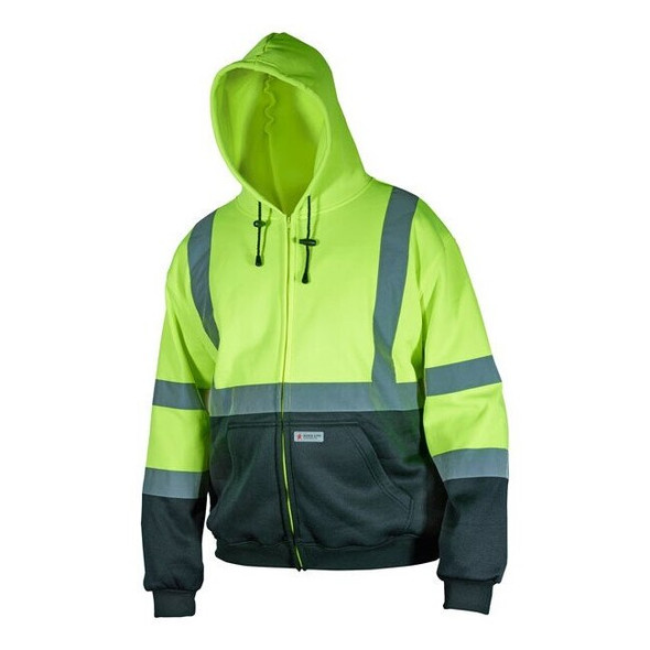 SSCL3LZX3 MCR Safety Hi-Vis Class 3 Lime/Black hoodie, Zipper Front, Reflective Stripes, 3X-Large