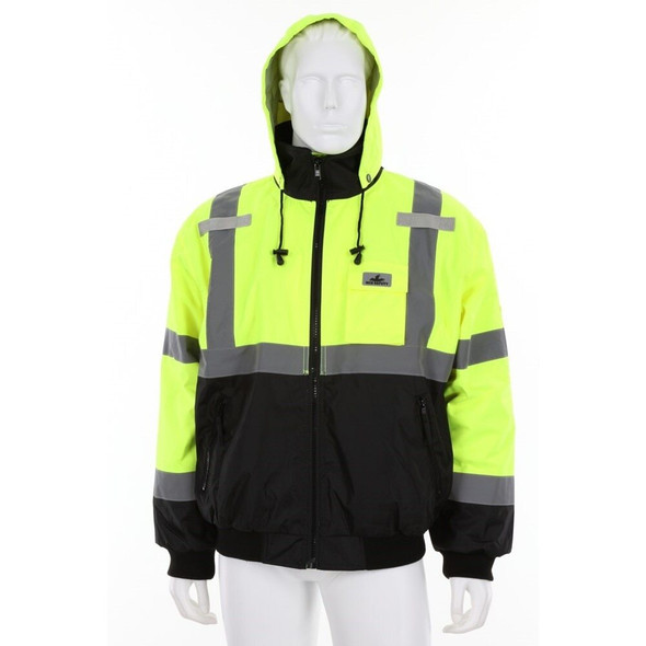 VBBCL3LM MCR Safety Luminator  Hi-Viz Bomber Jacket, Class 3, Lime/Black, Zipper Front, Medium