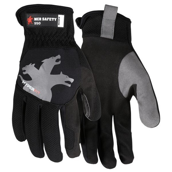 950L MCR Safety Mechanics Gloves, Large, Synthetic, Black, Slip-On - Open Cuff 950L MCR Safety Mechanics Gloves, Large, Synthetic, Black, Slip-On - Open Cuff