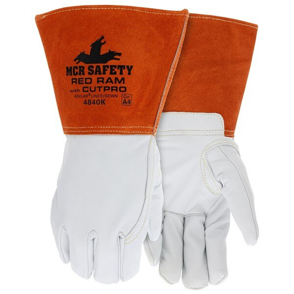 4840KL MCR Safety Red Ram Welding Gloves, Large, Leather, White, Kevlar Lining 4840KL MCR Safety Red Ram Welding Gloves, Large, Leather, White, Kevlar Lining