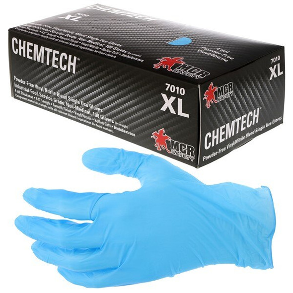 7010XL MCR Safety VitriShield Disposable Gloves, X-Large, Vinyl - Nitrile, Blue 7010XL MCR Safety VitriShield Disposable Gloves, X-Large, Vinyl - Nitrile, Blue