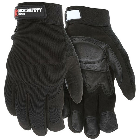 903L MCR Safety Mechanics Gloves, Large, Leather, Black, Adjustable Closure 903L MCR Safety Mechanics Gloves, Large, Leather, Black, Adjustable Closure