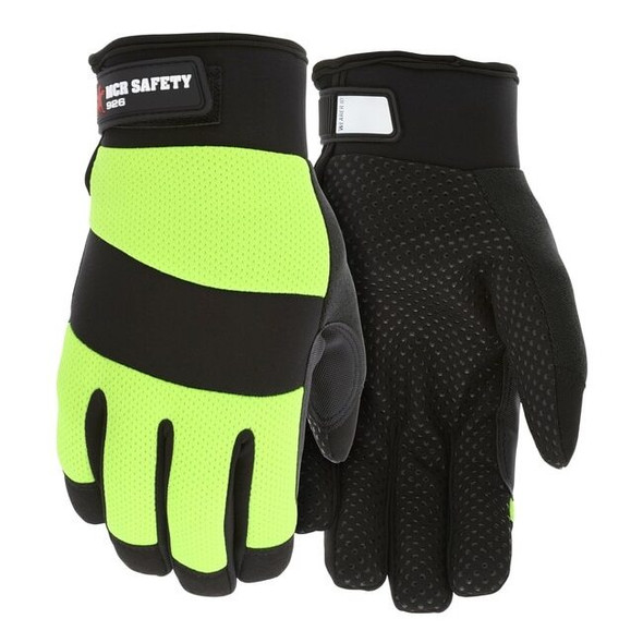 926L MCR Safety Mechanics Gloves, Large, Synthetic, Black/Lime