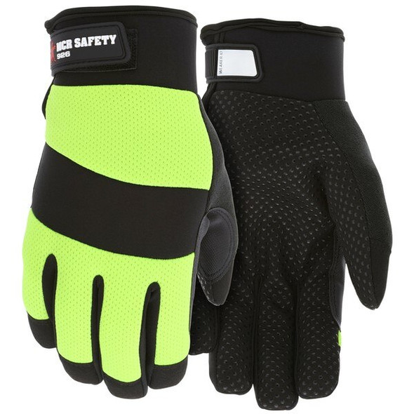 926L MCR Safety Mechanics Gloves, Large, Synthetic, Black/Lime 926L MCR Safety Mechanics Gloves, Large, Synthetic, Black/Lime