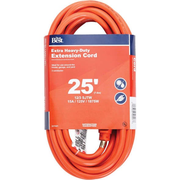 OU-JTW123-25-OR 25 Ft. 12/3 Heavy-Duty Outdoor Extension Cord