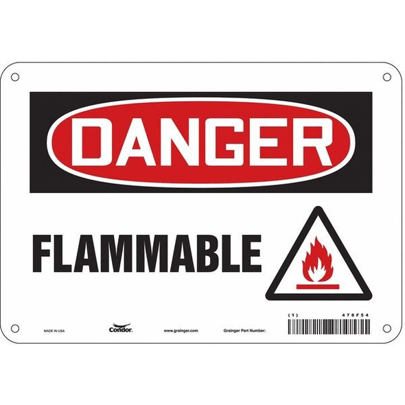 Danger Sign, 7 in H, 10 in W, Polyethylene, Vertical Rectangle, English, 478F54