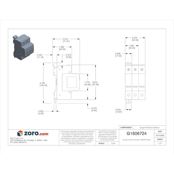 Mersen Surge Protection Device, 3 Phase, 480V AC, 3 Poles, 4 Wires STP480D07