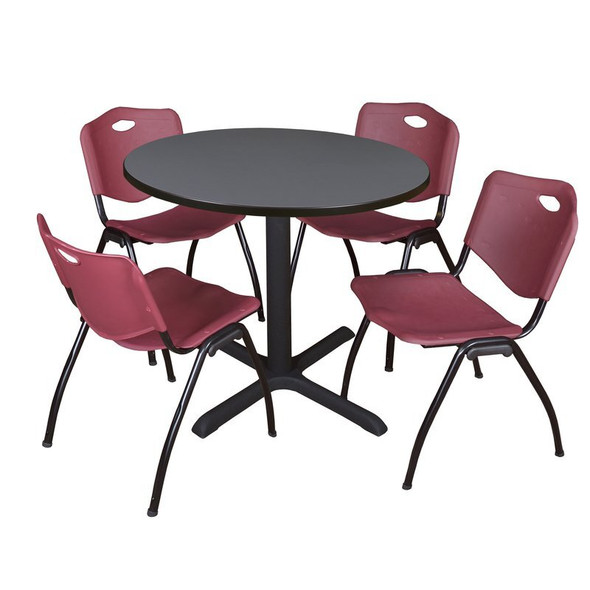 Cain Cain Round Table & Chair Set, Wood, Metal, Plastic Top, Grey TB42RNDGY47BY