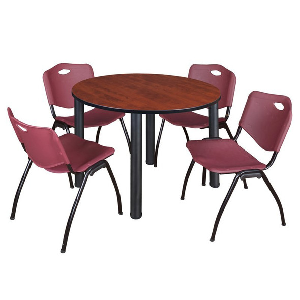 Kee Round Table & Chair Set, Wood, Metal, Plastic Top, Cherry