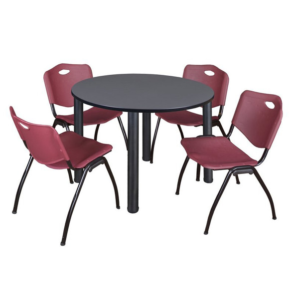 Kee Round Table & Chair Set, Wood, Metal, Plastic Top, Grey