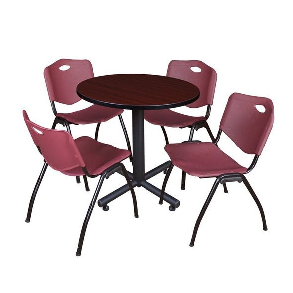 Kobe Round Table & Chair Set, Wood, Metal, Plastic Top, Mahogany
