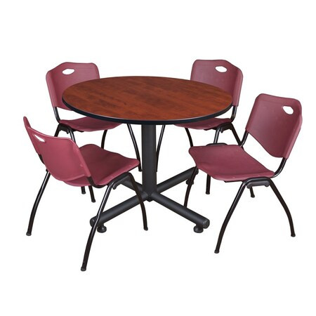 Kobe Round Table & Chair Set, Wood, Metal, Plastic Top, Cherry