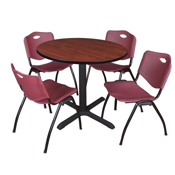Cain Round Table & Chair Set, Wood, Metal, Plastic Top, Cherry