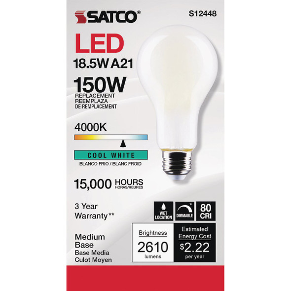 Satco 150W Equivalent 4000K Medium Base A21 LED Bulb S12448 557227