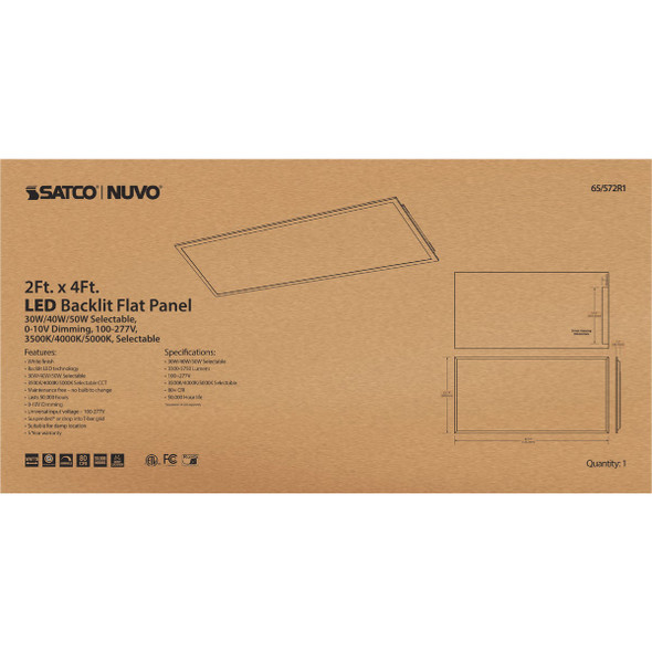 Satco NUVO 2 Ft. x 4 Ft. Wattage and CCT Selectable White LED Backlit Flat Panel 65/572R1 562515