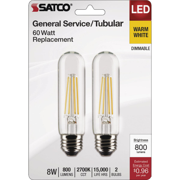Satco 60W Equivalent T10 Medium Base 2700K Clear LED Bulb (2-Pack) S21865 544873