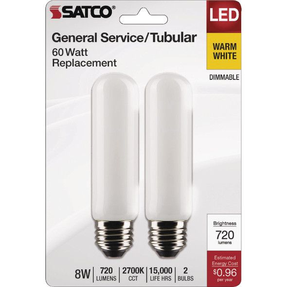 Satco 60W Equivalent T10 Medium Base 2700K Frosted LED Bulb (2-Pack)
