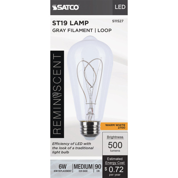 Satco Reminiscent 6W ST19 Loop Medium Base Flex Gray Filament LED Bulb S11527 508419