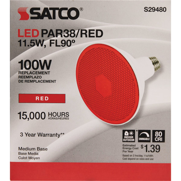 Satco 100W Equivalent PAR38 Medium Base Red LED Light Bulb S29480 547744