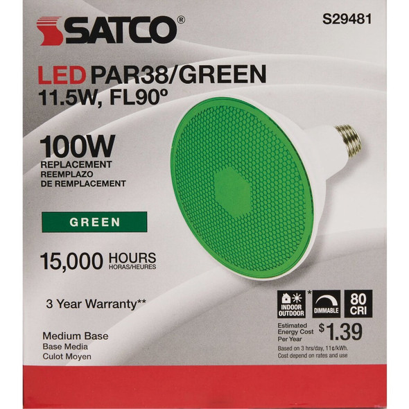 Satco 100W Equivalent PAR38 Medium Base Green LED Light Bulb S29481 560460