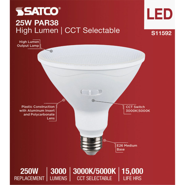 Satco 250W Equivalent PAR38 Medium Base CCT Selectable LED Light Bulb