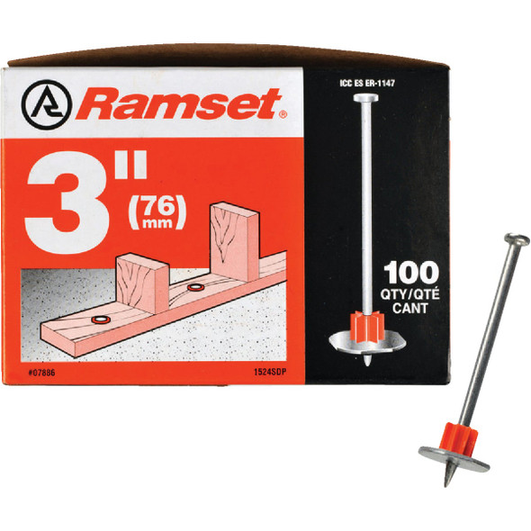Ramset 3 In. Fastening Pin with Washer (100-Pack) 07886