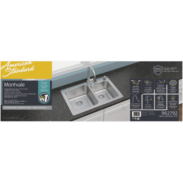 American Standard 33x22 Mntvle Ss Sink Kit 18CR.332232C.075 473101
