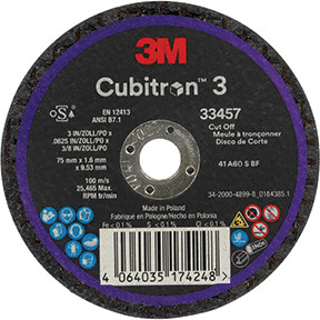 3M™ Cubitron™ 3 Cut-Off Wheel, 3in x 0.0625in x 3/8in, 5/Box 33457