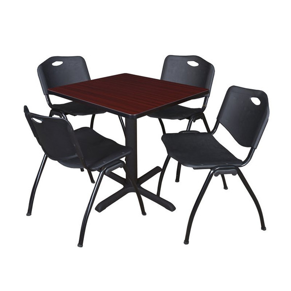 Cain Square Table & Chair Set, Wood, Metal, Plastic Top, Mahogany