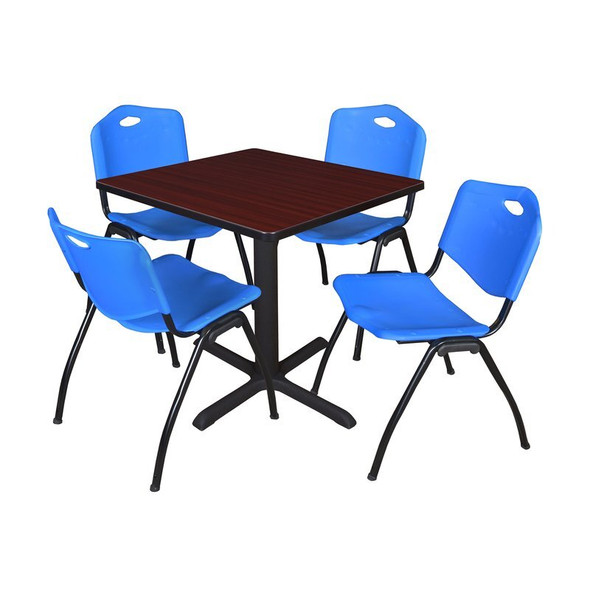 Cain Square Table & Chair Set, Wood, Metal, Plastic Top, Mahogany