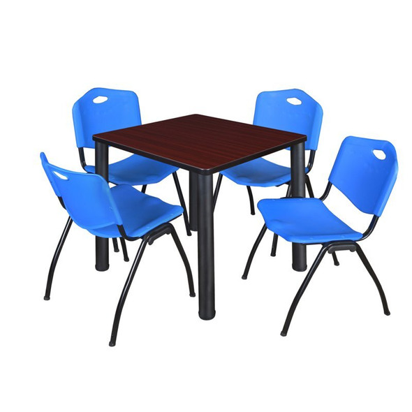 Kee Square Table & Chair Set, Wood, Metal, Plastic Top, Mahogany