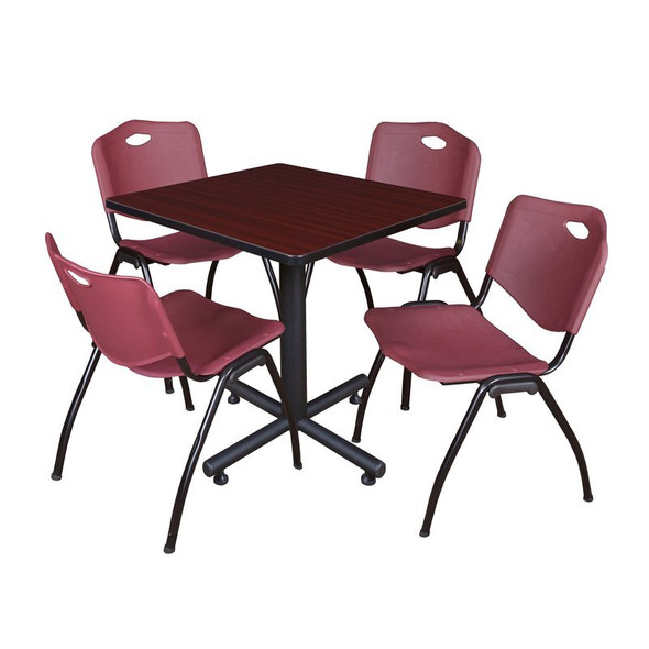 Kobe Square Table & Chair Set, Wood, Metal, Plastic Top, Mahogany