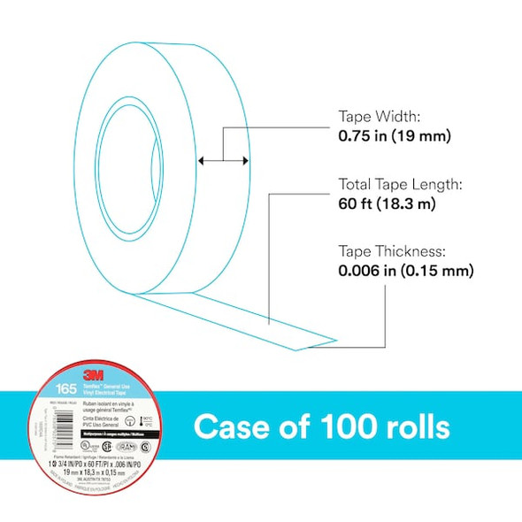 3m ElectricalTape,Vinyl,Red,20ydL,3/4inW 165RD4A 3m ElectricalTape,Vinyl,Red,20ydL,3/4inW 165RD4A