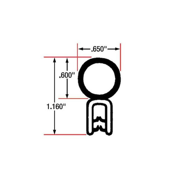 Trim Seal, EPDM, 10 ft Length, 5/8 in Overall Width, Style: Top Bulb