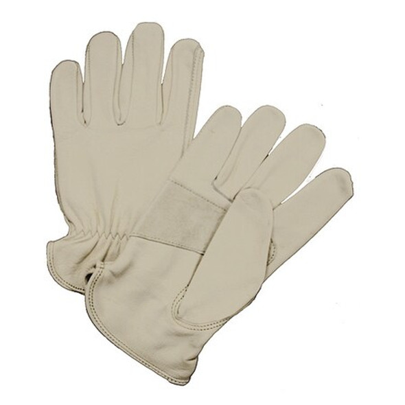 Leather Drivers Gloves, Shirred Slip-On Cuff, Keystone Thumb, Beige, S, 12 PK