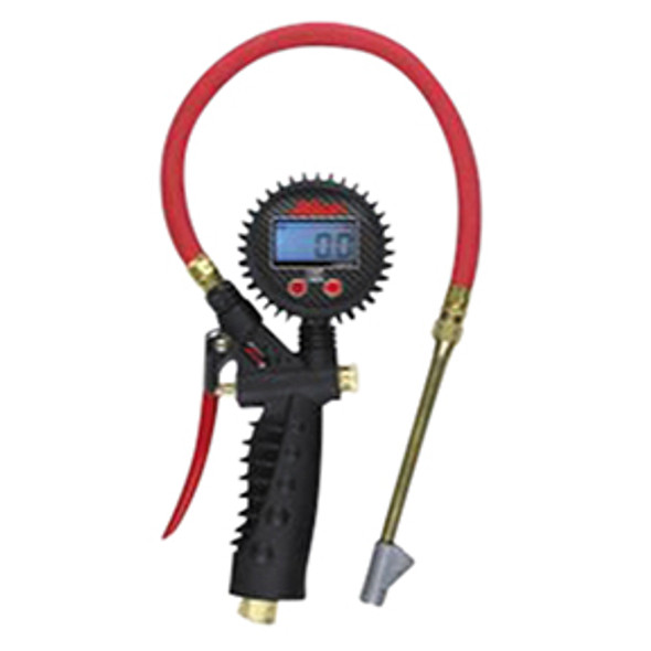 Pistol Grip Inflator Gauge, Digital 0-255 PSI, Straight Foot Dual Chuck,15" Hose S-577D