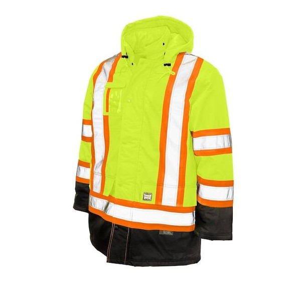 Men's Hi-Vis Safety Parka, 300D Poly Oxford with PU Coating, Green, 3XL