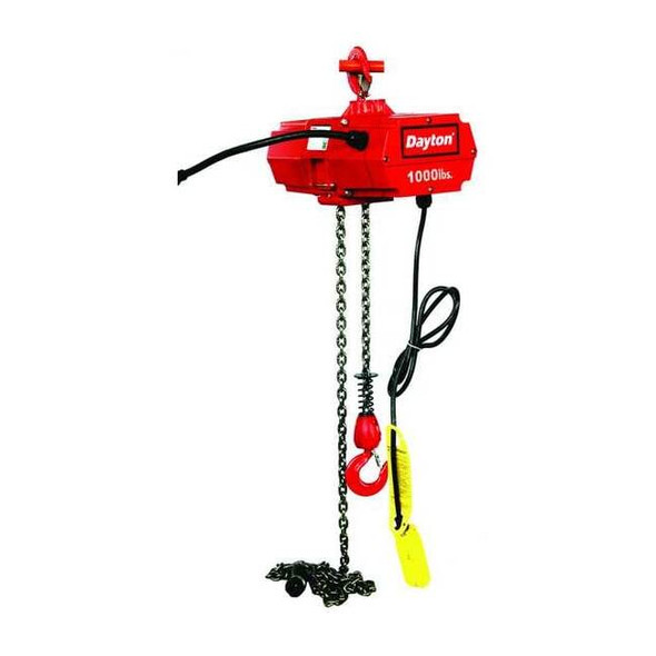 Electric Chain Hoist, 1,000 lb, 20 ft, Hook Mounted - No Trolley, 115V AC, Red