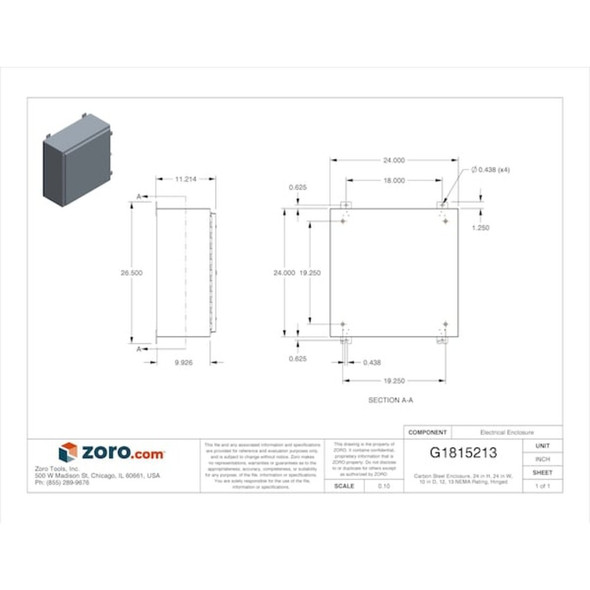 Padlockable Hasp Electrical Enclosures, 24 in H, 10 in D, 24 in W, 12, 13, Steel  N12242410
