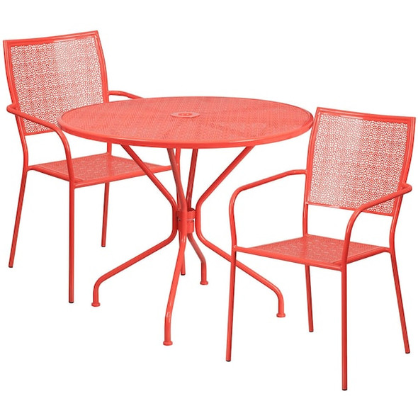 Flash Furniture Red Patio Table Set,35.25RD CO-35RD-02CHR2-RED-GG