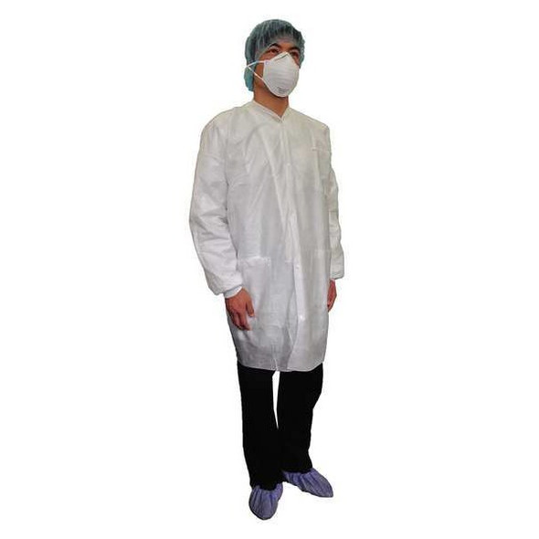 Condor Condor Disposable Lab Coat, SMS, Snaps Closure, White, 4XL 31TV06