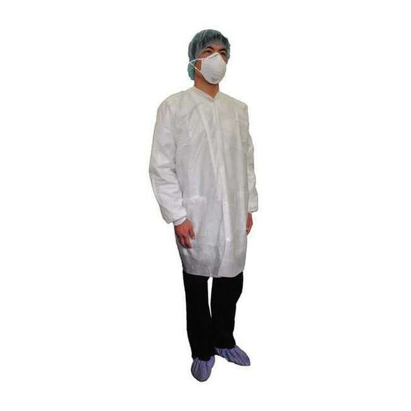Condor Condor Disposable Lab Coat, SMS, Snaps Closure, White, 4XL 31TV06