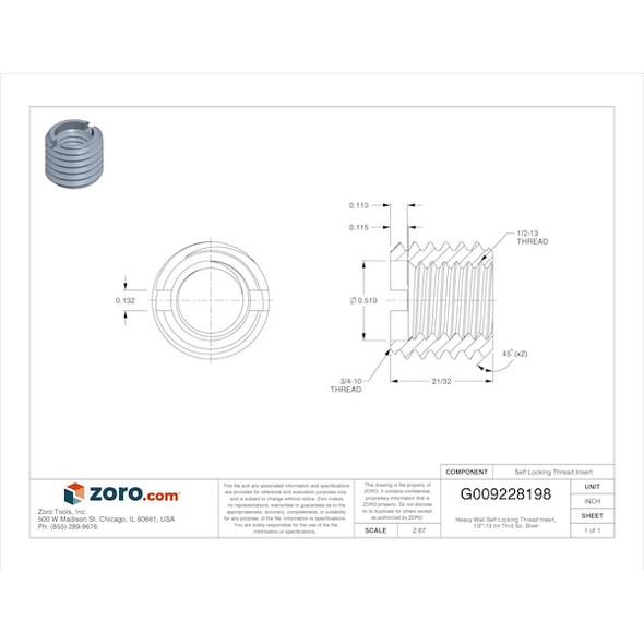 Manufacturer Varies Heavy Wall Self Locking Thread Insert, 1/2"-13 Int Thrd Sz, Steel EZ-329-8IC