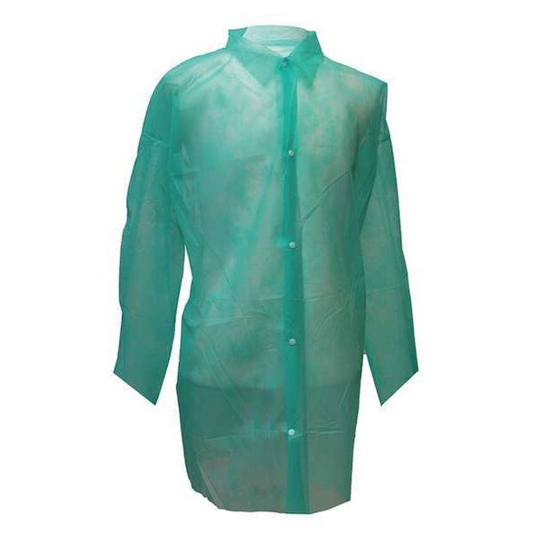 Disposable Lab Coat, Polypropylene, Snaps Closure, Green, XL, 30 PK