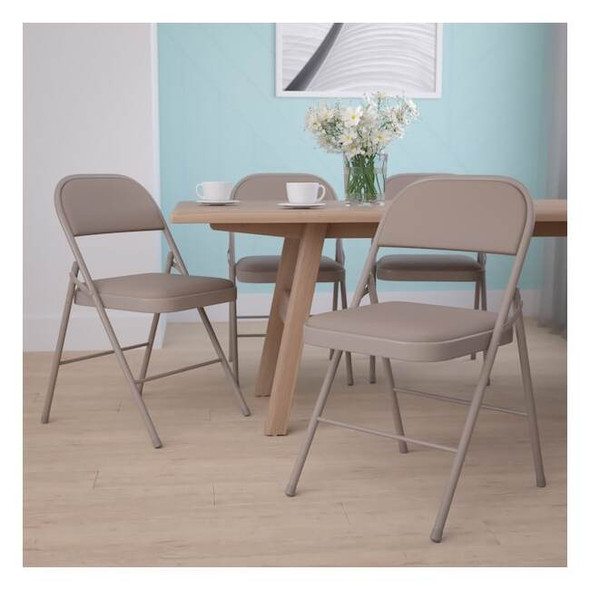 HERCULES Series Double Braced Gray Vinyl Folding Chair,PK4