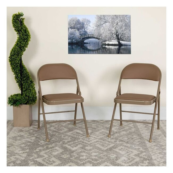 HERCULES Series Double Braced Beige Vinyl Folding Chair,PK2