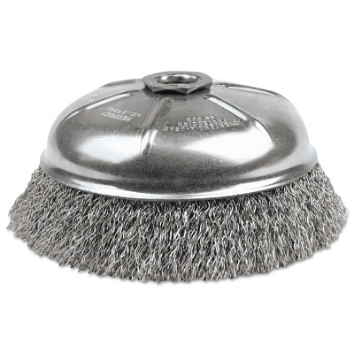 Crimped Wire Cup Brush, 6 in dia, 5/8-11 UNC Arbor, 0.02 in Stainless Steel Wire