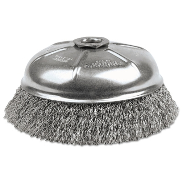 Crimped Wire Cup Brush, 6 in dia, 5/8-11 UNC Arbor, 0.02 in Stainless Steel Wire