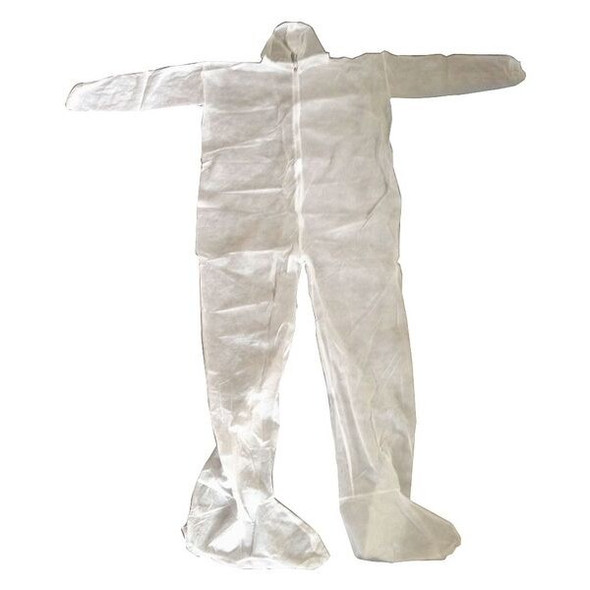 Condor Hooded Disposable Coveralls, Xl, White, polypropylene, zipper 26W775