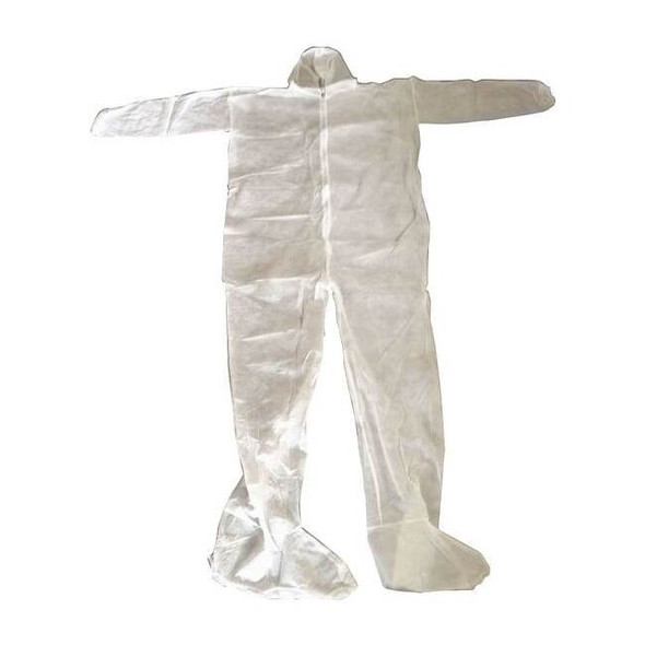 Condor Hooded Disposable Coveralls, Xl, White, polypropylene, zipper 26W775